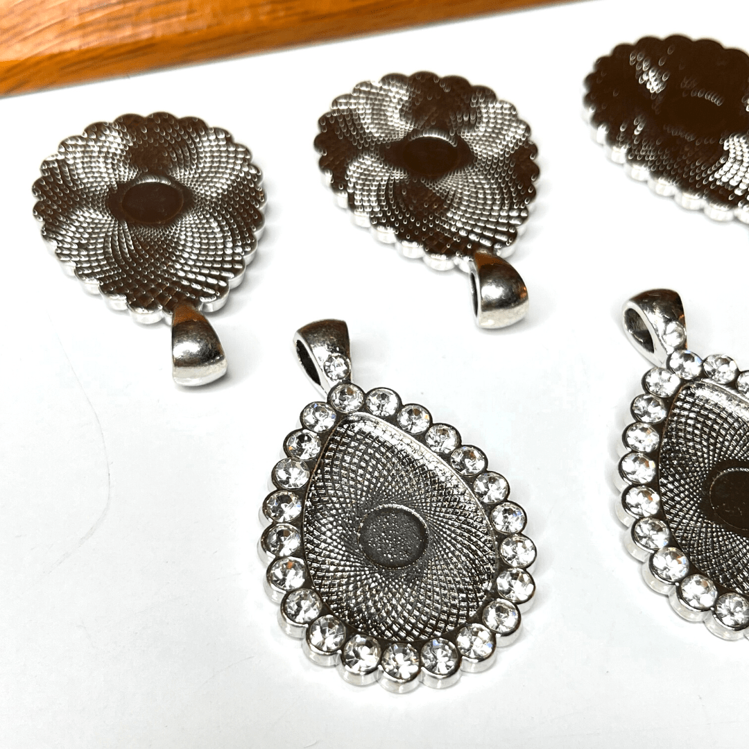 Support Pendentif Cabochon Goutte Platine
