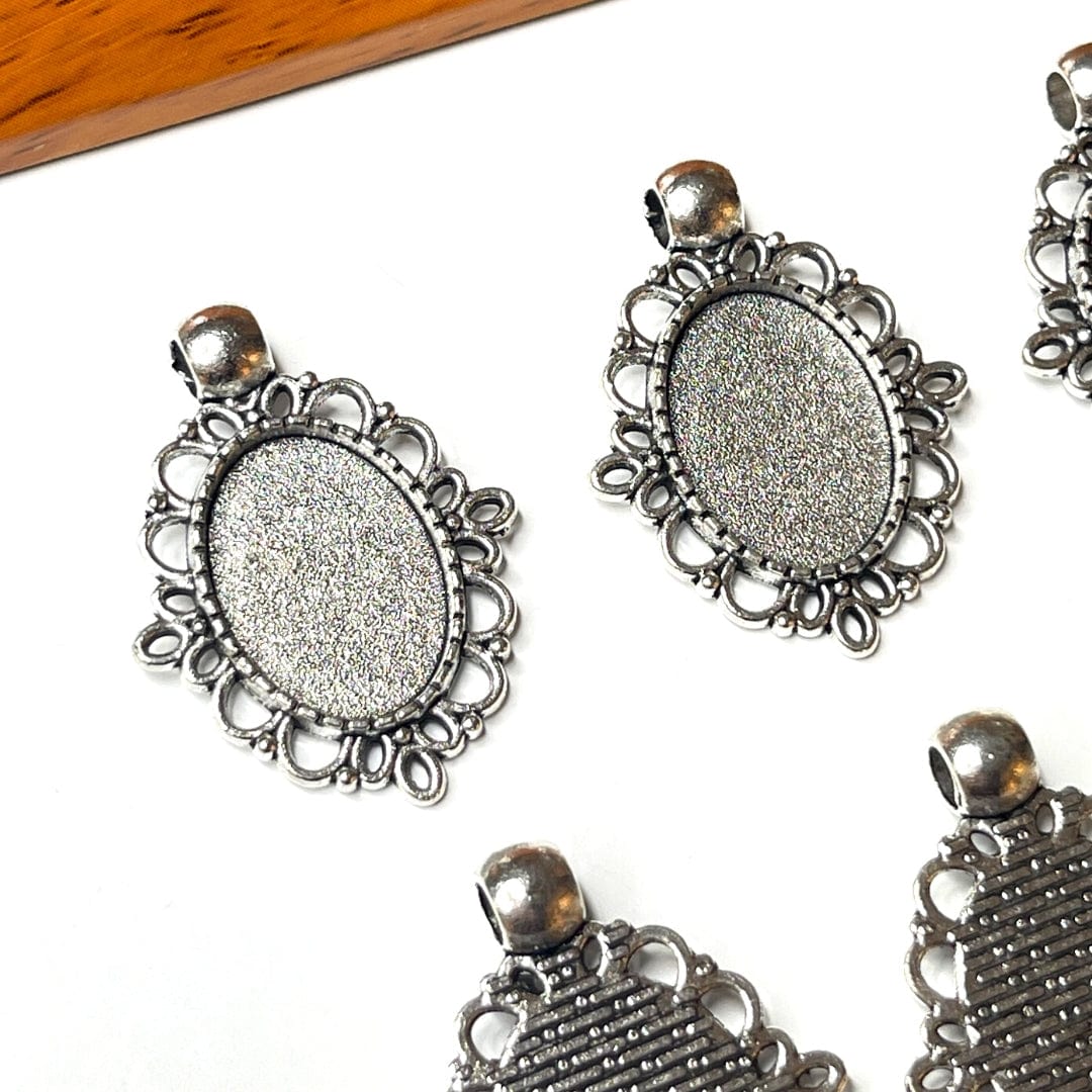 Support Pendentif Cabochon Ovale Argent Ancien