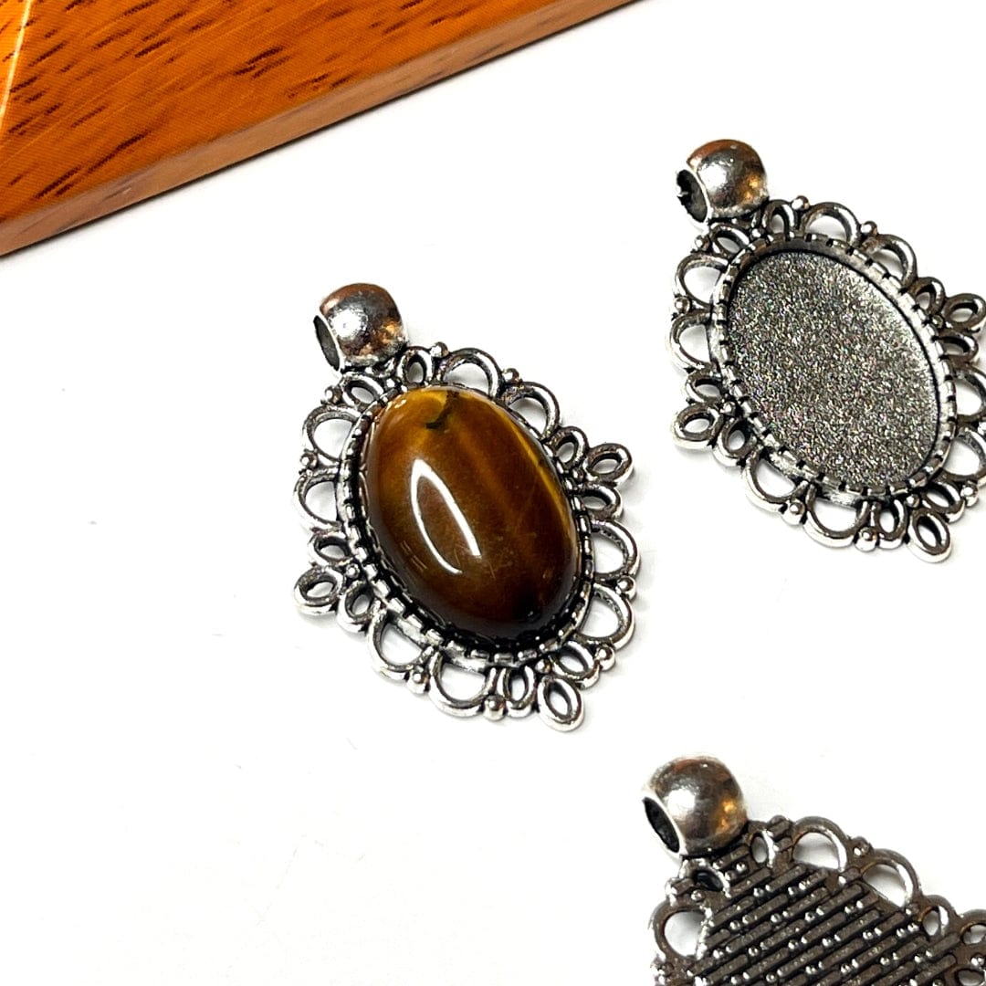 Support Pendentif Cabochon Ovale Argent Ancien