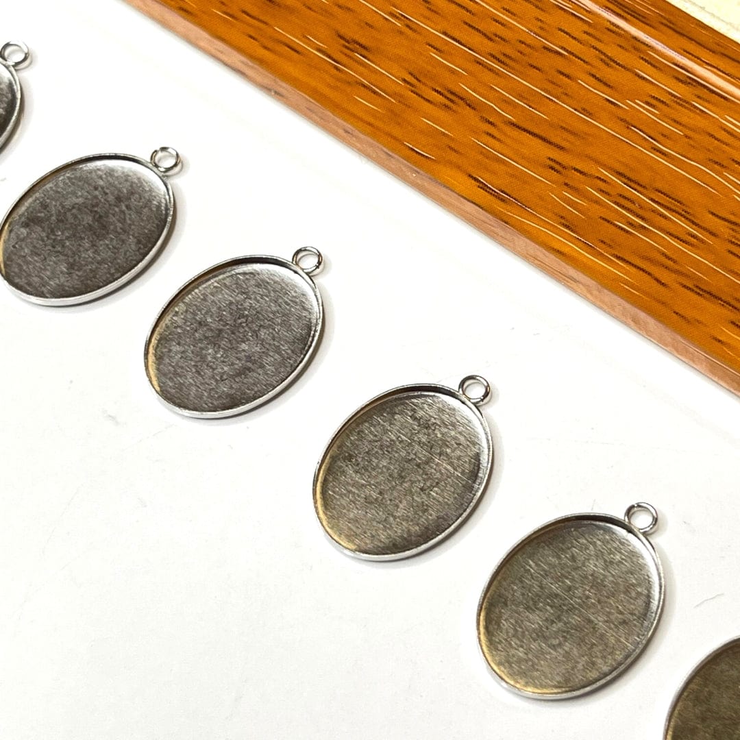 Support Pendentif Cabochon Ovale Argenté