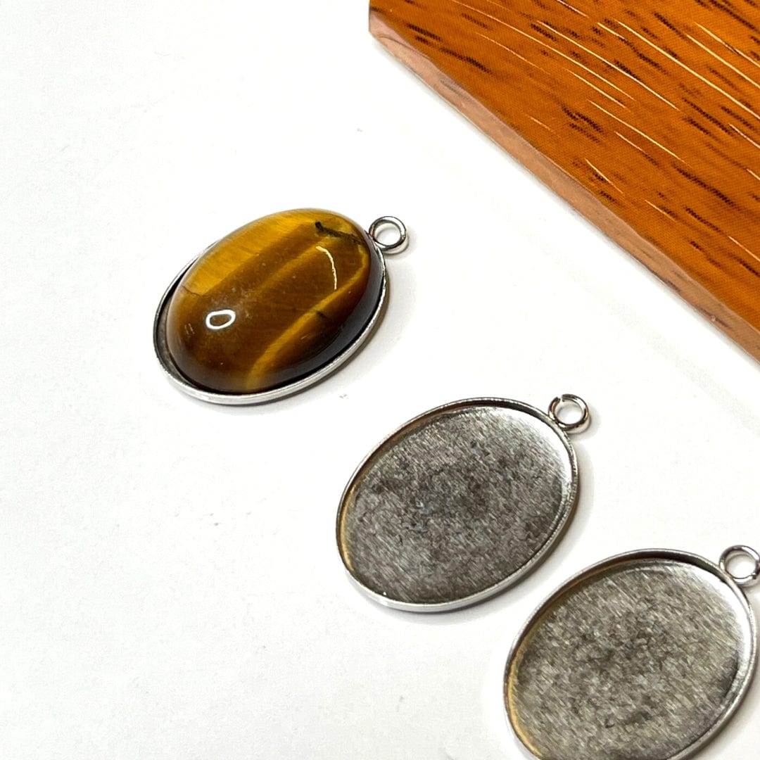 Support Pendentif Cabochon Ovale Argenté