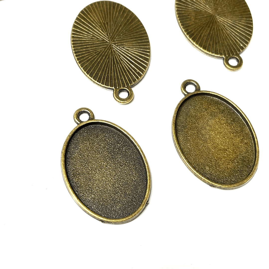 Support Pendentif Cabochon Ovale Bronze Ancien