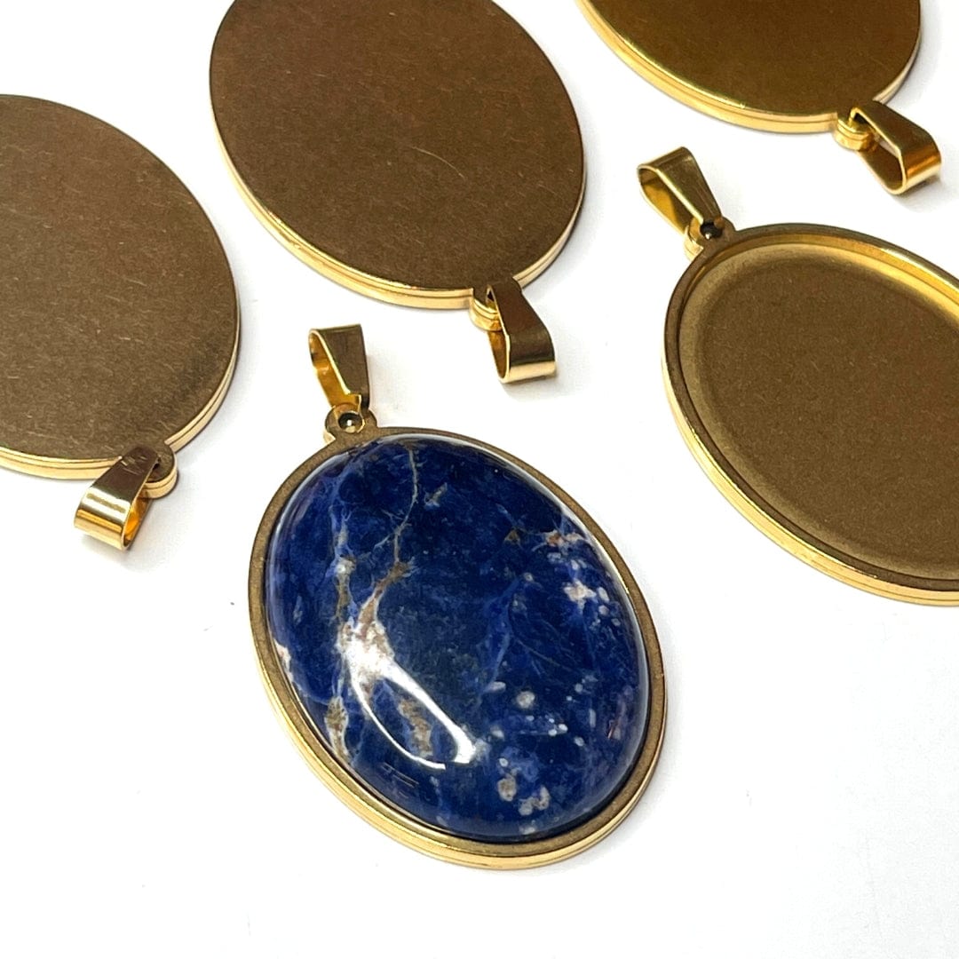 Support Pendentif Cabochon Ovalisé Acier Inoxydable Doré 2