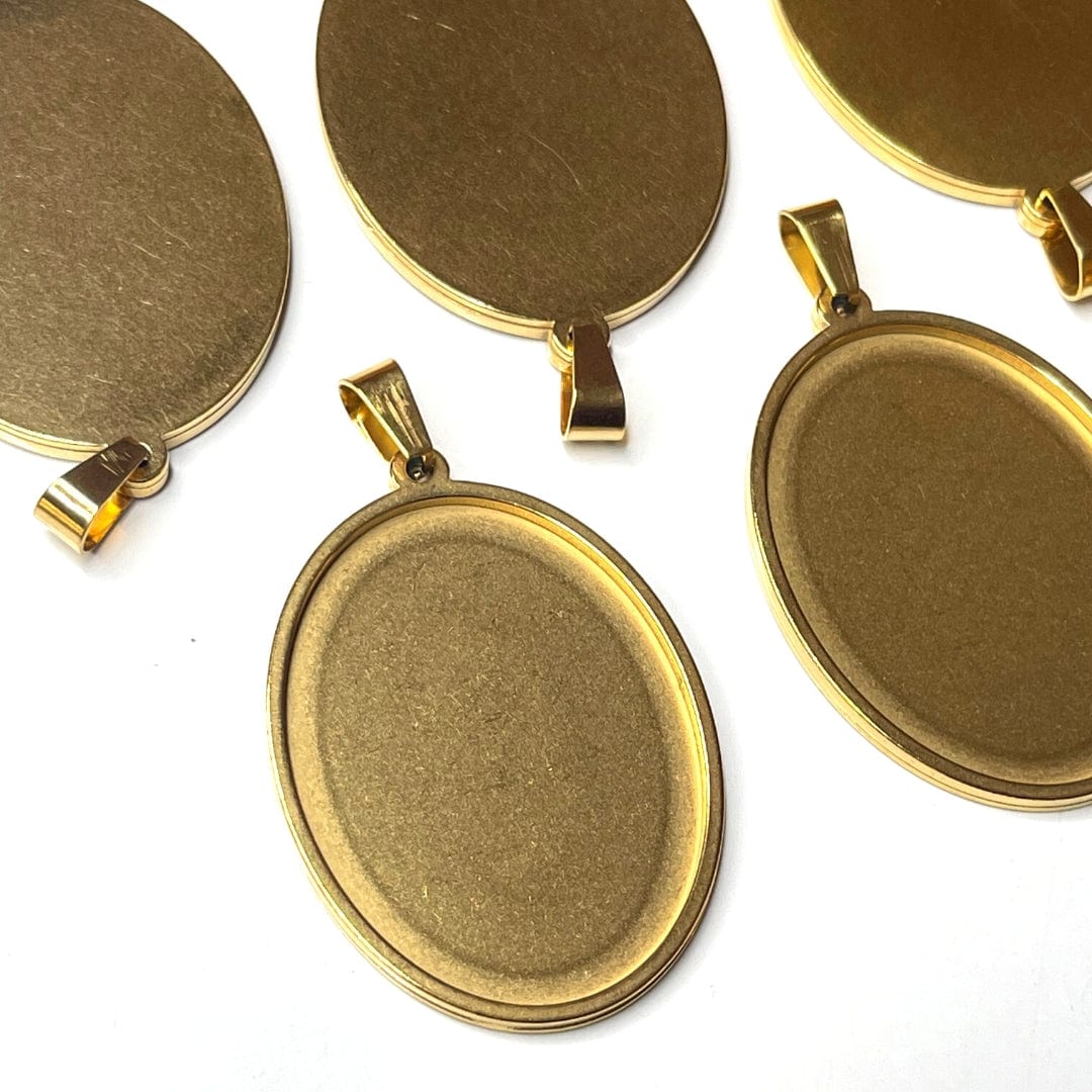 Support Pendentif Cabochon Ovalisé Acier Inoxydable