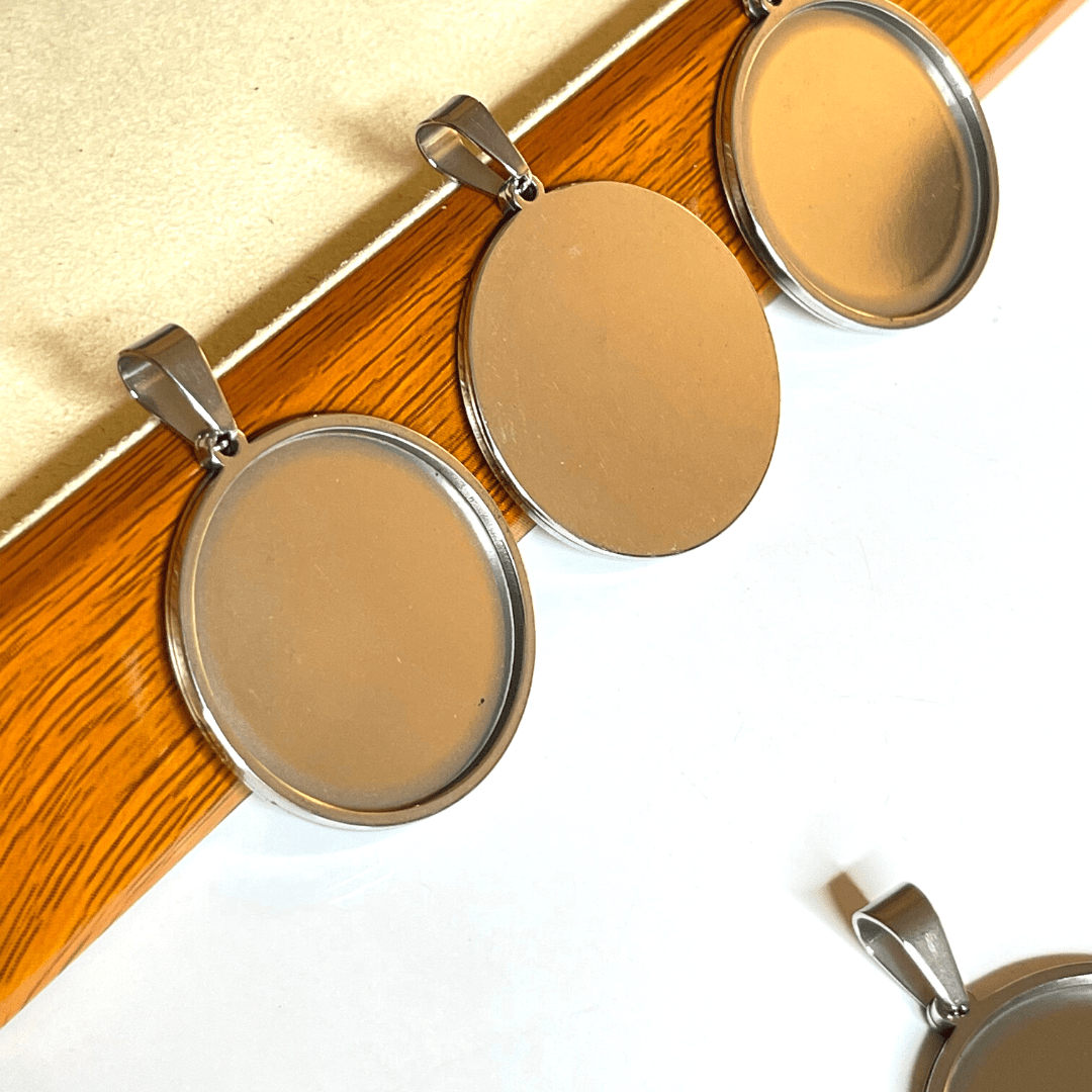 Support Pendentif Cabochon Rond Acier Inoxydable