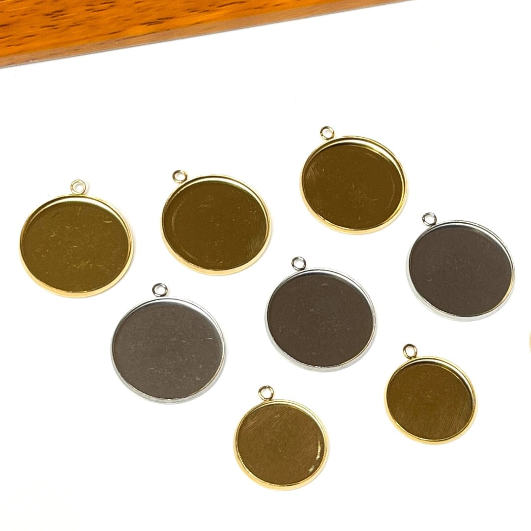 Support Pendentif Cabochon Rond Argenté/ Doré