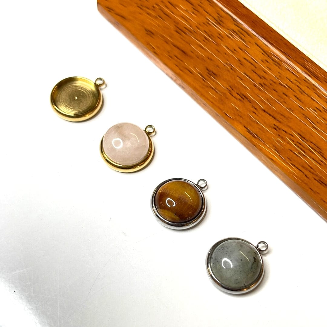 Support Pendentif Cabochon Rond Argenté/Doré