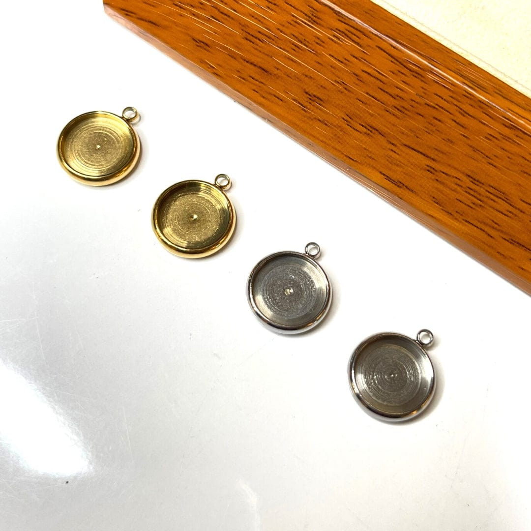 Support Pendentif Cabochon Rond Argenté/Doré