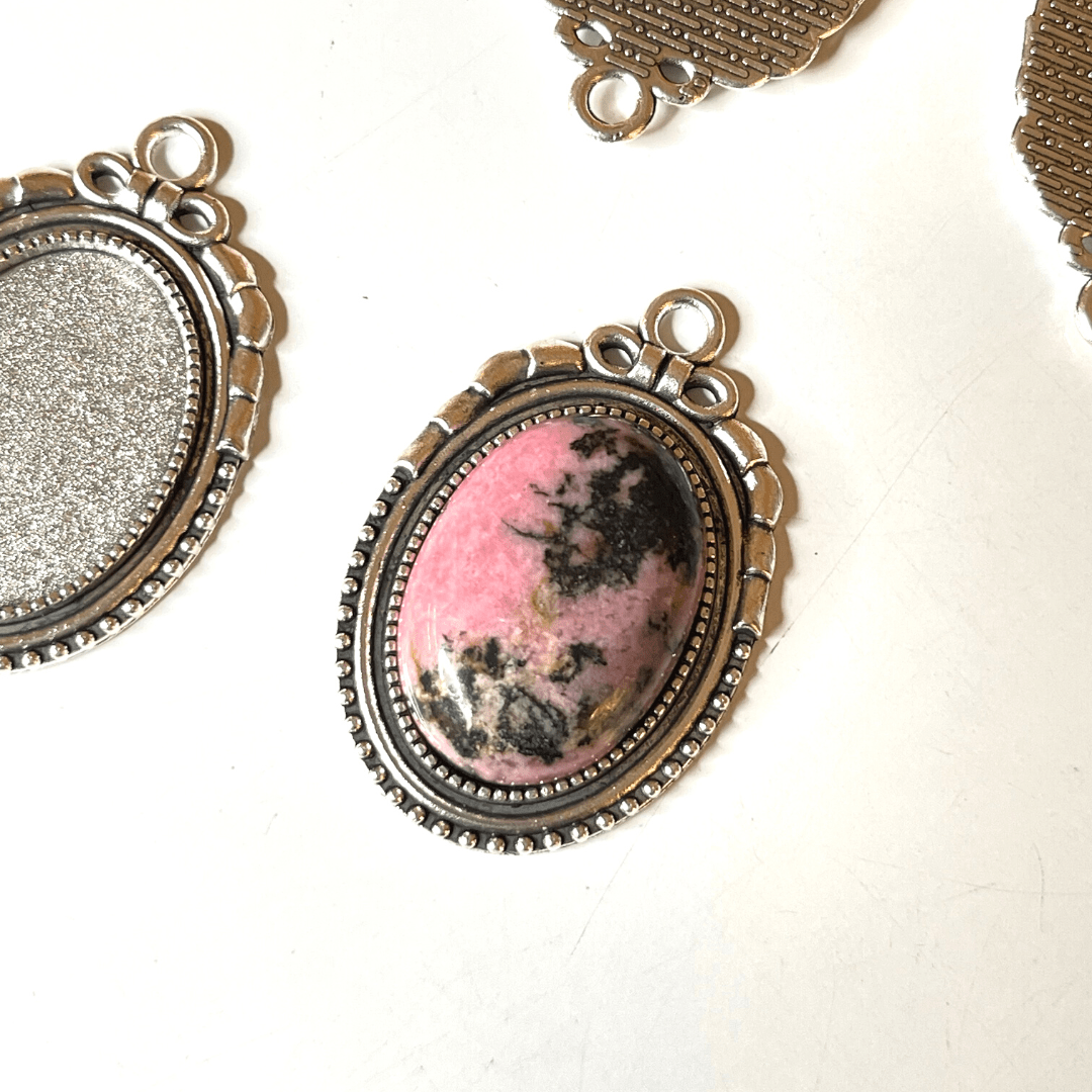 Support Pendentif Cabochon Style Tibétain Argent Ancien