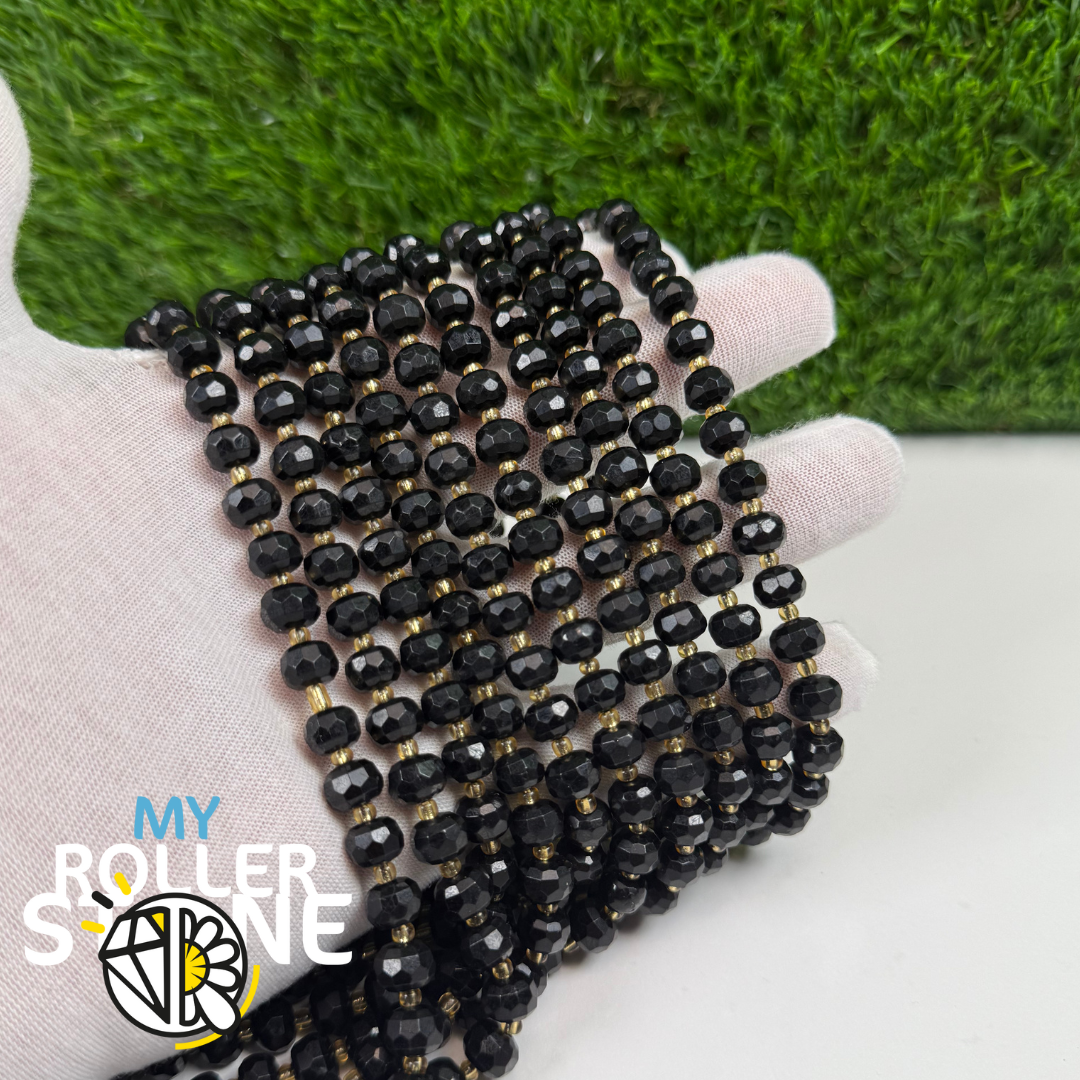 Perle Rondelle Bombée Facettée Tourmaline noire