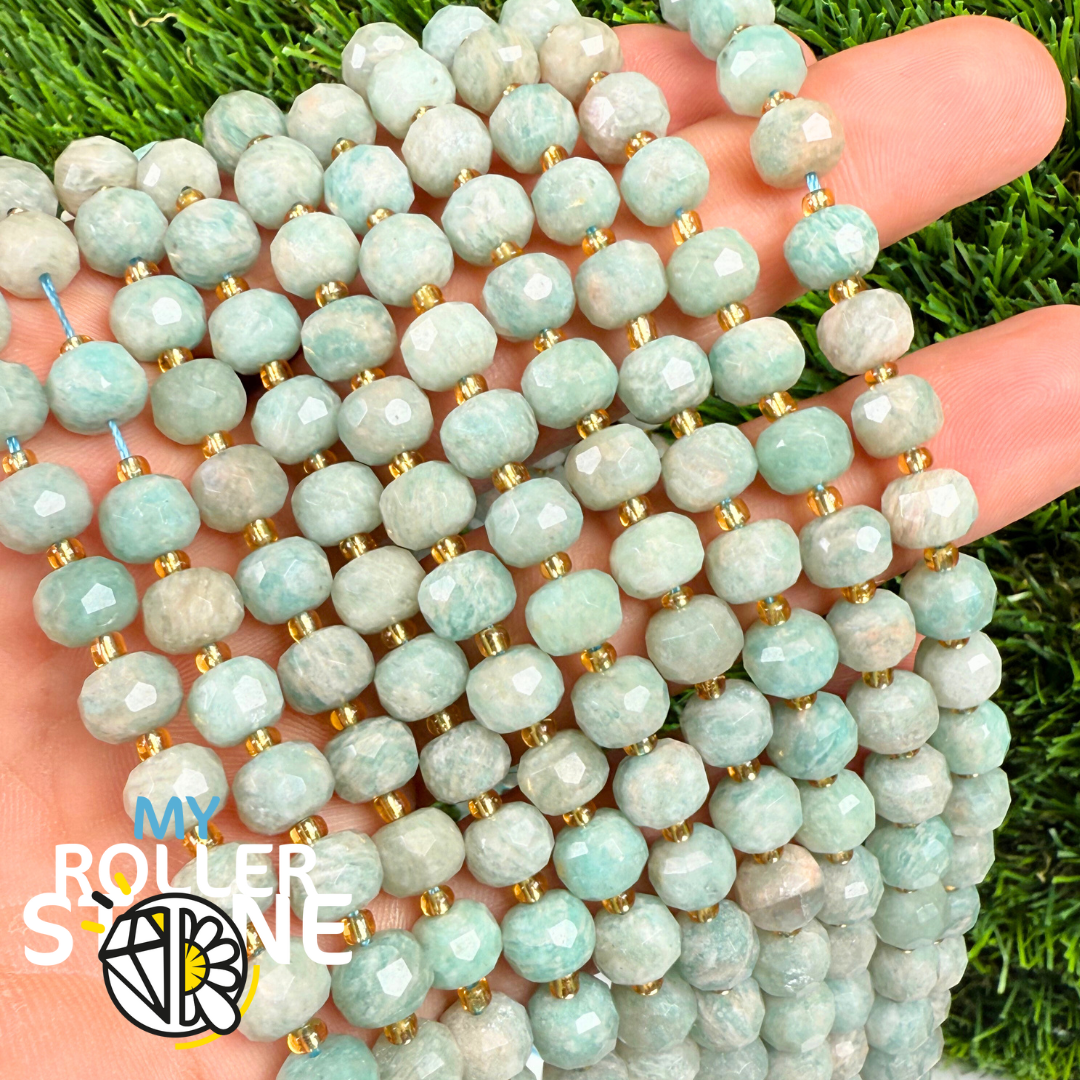 Perle Rondelle Bombée facettée Amazonite Bleue AB